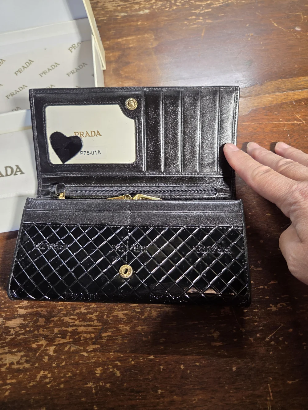 Prada Quilted Patent Leather Continental Wallet - Black & Gold Hardware